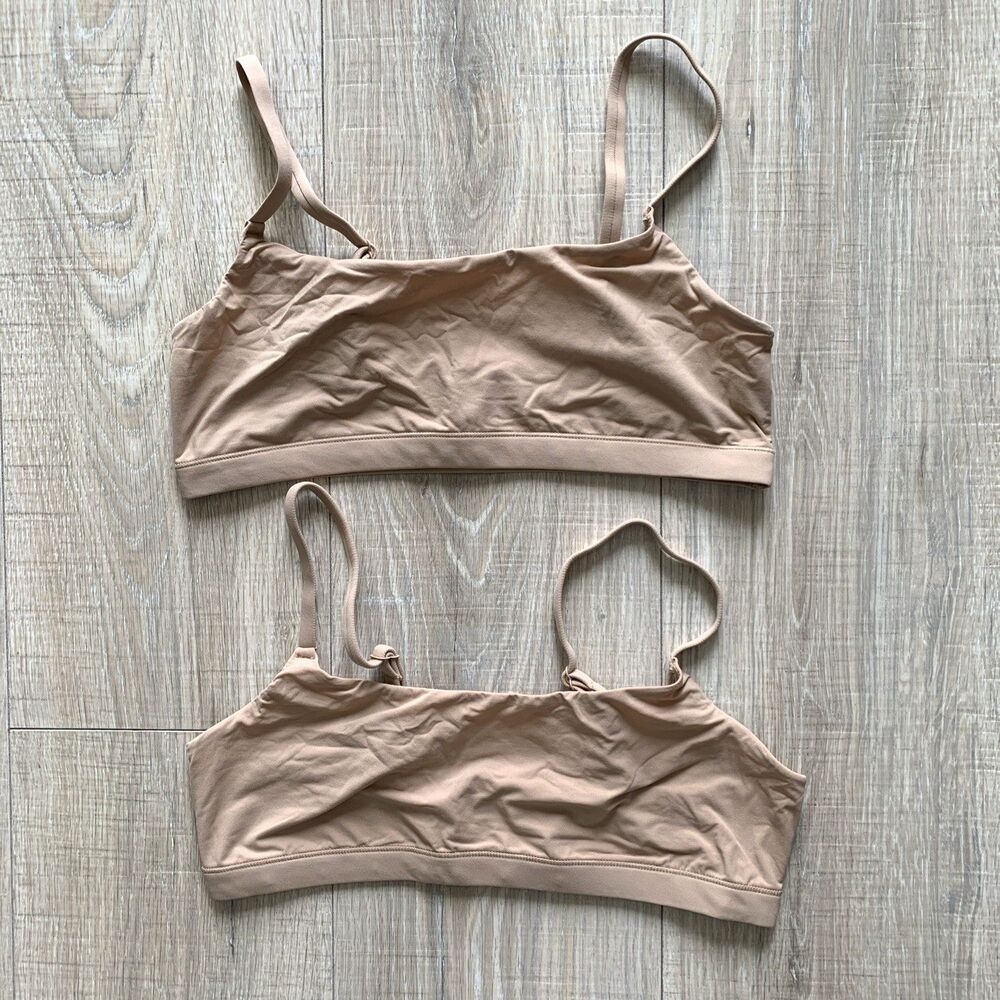 2 pk Quince Second Skin Scoop Neck Bralette Adjustable Straps Size Medium M